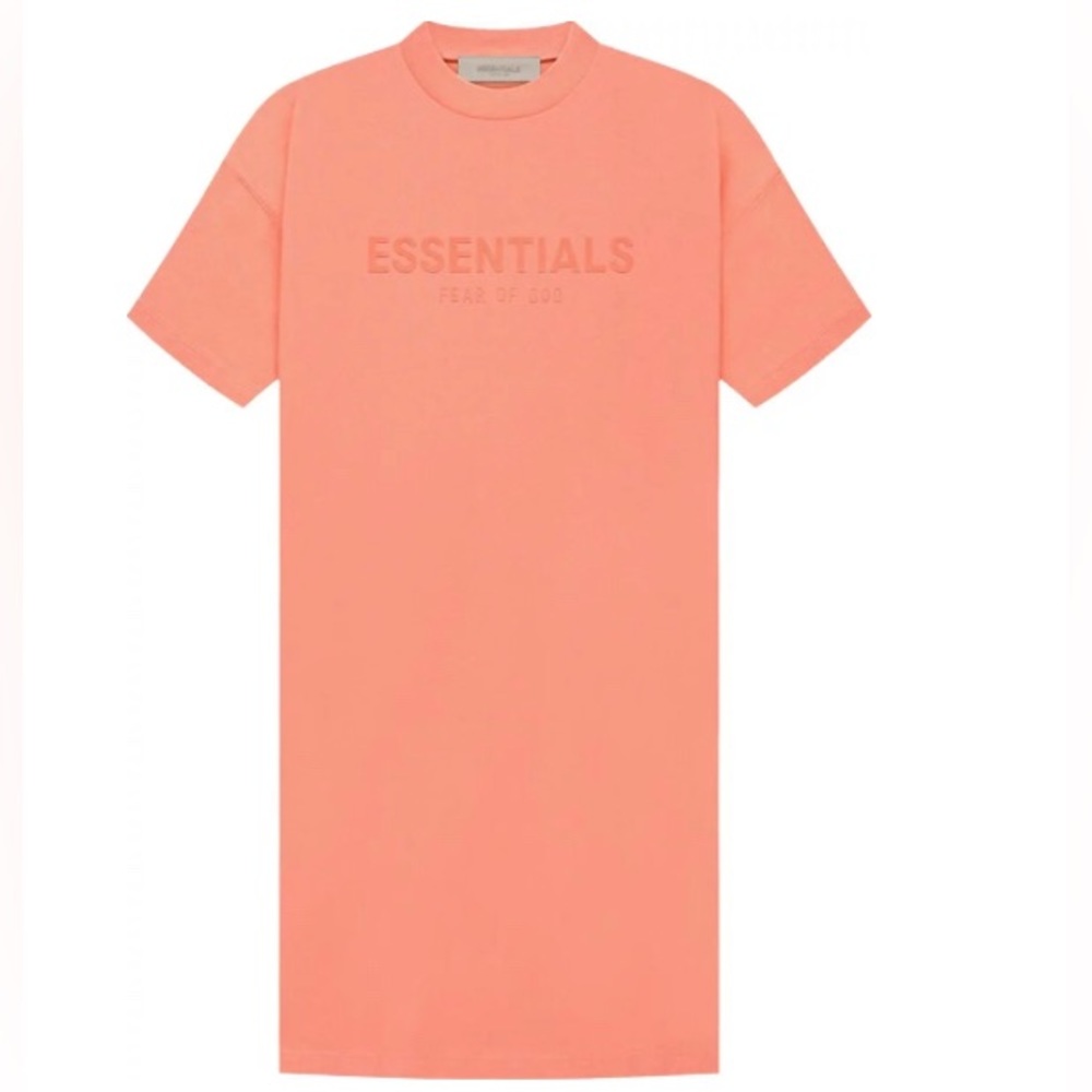 Essentials Fear Of God T Shirt Dress S Coral Oversized‎ Short Sleeve Midi NEW